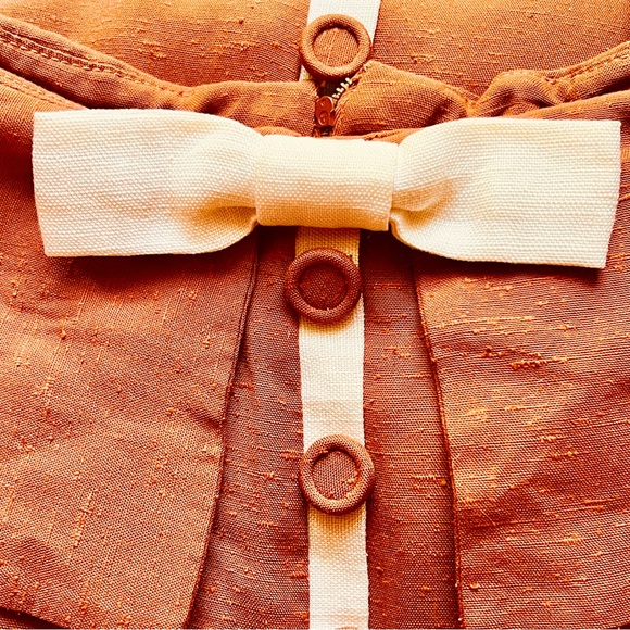 1940s Two Tone Linen Dress, Handmade A-Line, Orange, Cream, Vtg Academia, Sm - Picture 6 of 14